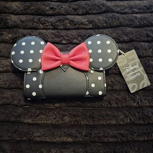 Disney Black and White Polka Dot Kids Wallet with Pink Bow
